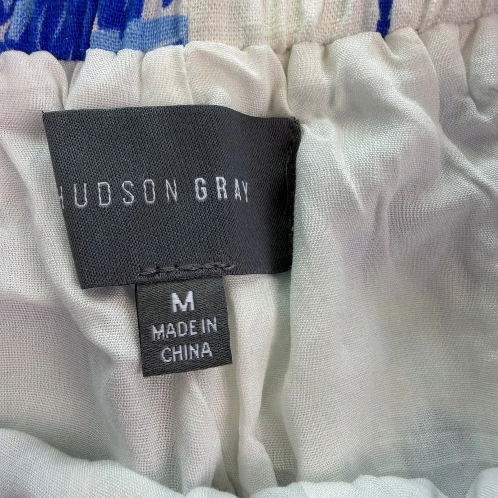 Hudson Gray Blue Summer Beach Tropical Palm Drawstring Shorts Womens Medium